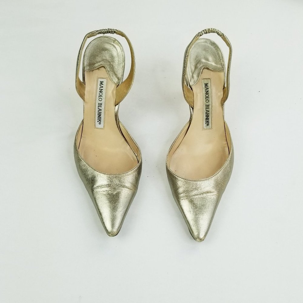 Manolo Blahnik Size 36 (US 6-6.5) Gold Sling Back - Picture 10 of 12